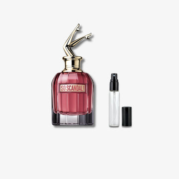 Jean Paul Gaultier So Scandal! decant bottle – Authentic perfume sample with rich floral scent of tuberose, jasmine & orange blossom.