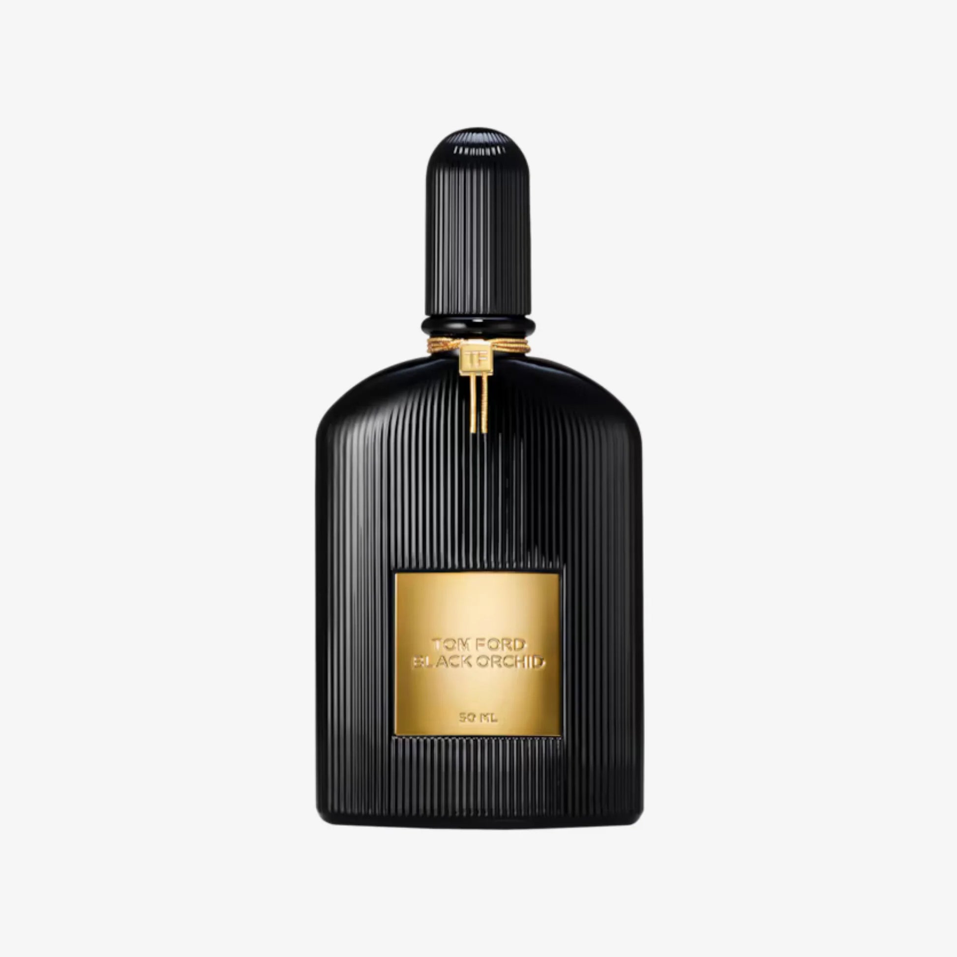 Tom Ford Black Orchid Black and gold perfume bottle on a white background