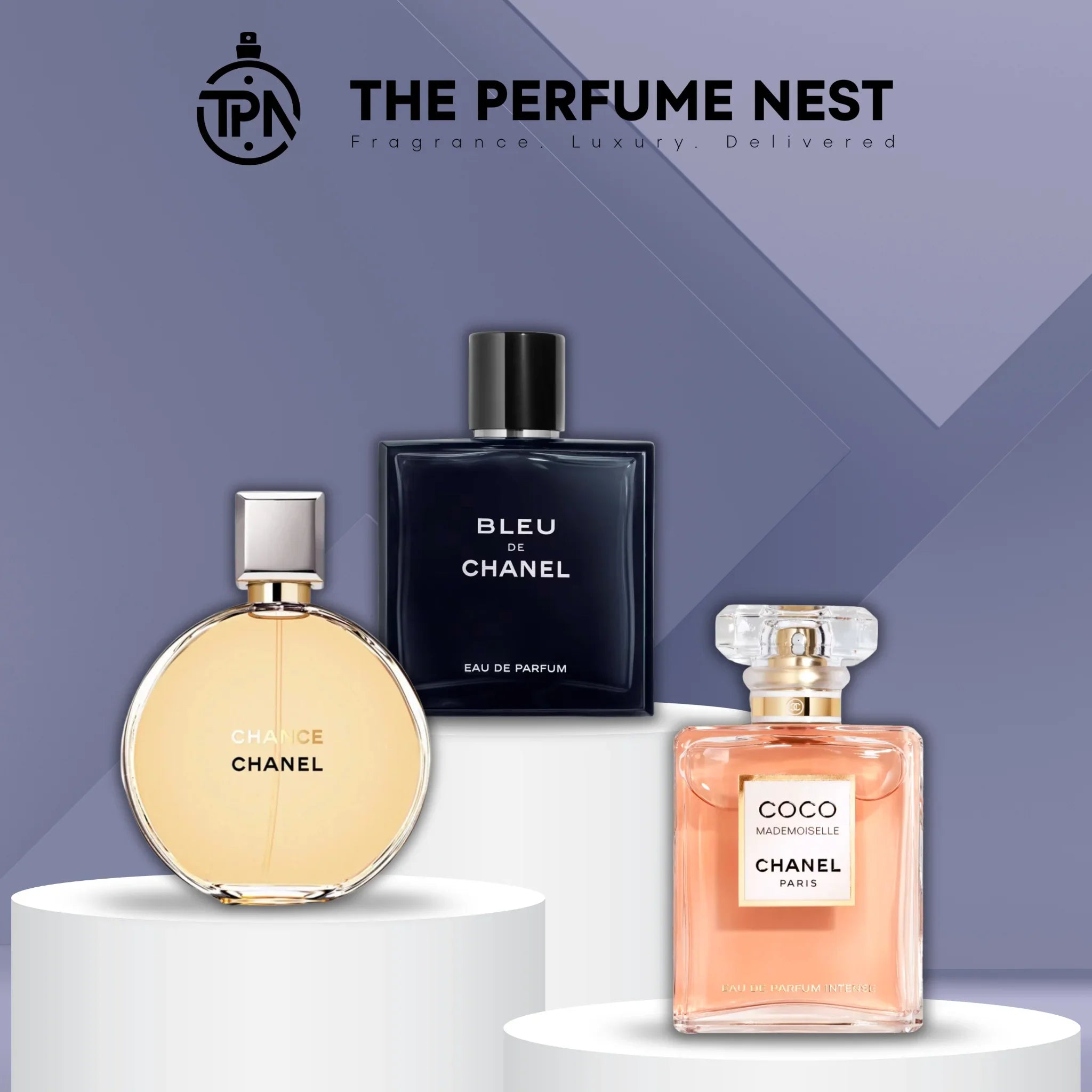 Chanel Perfume Collection – A luxurious selection of Chanel fragrances for men and women, featuring timeless scents like Chanel No. 5, Chance, Coco Mademoiselle, and Bleu de Chanel.