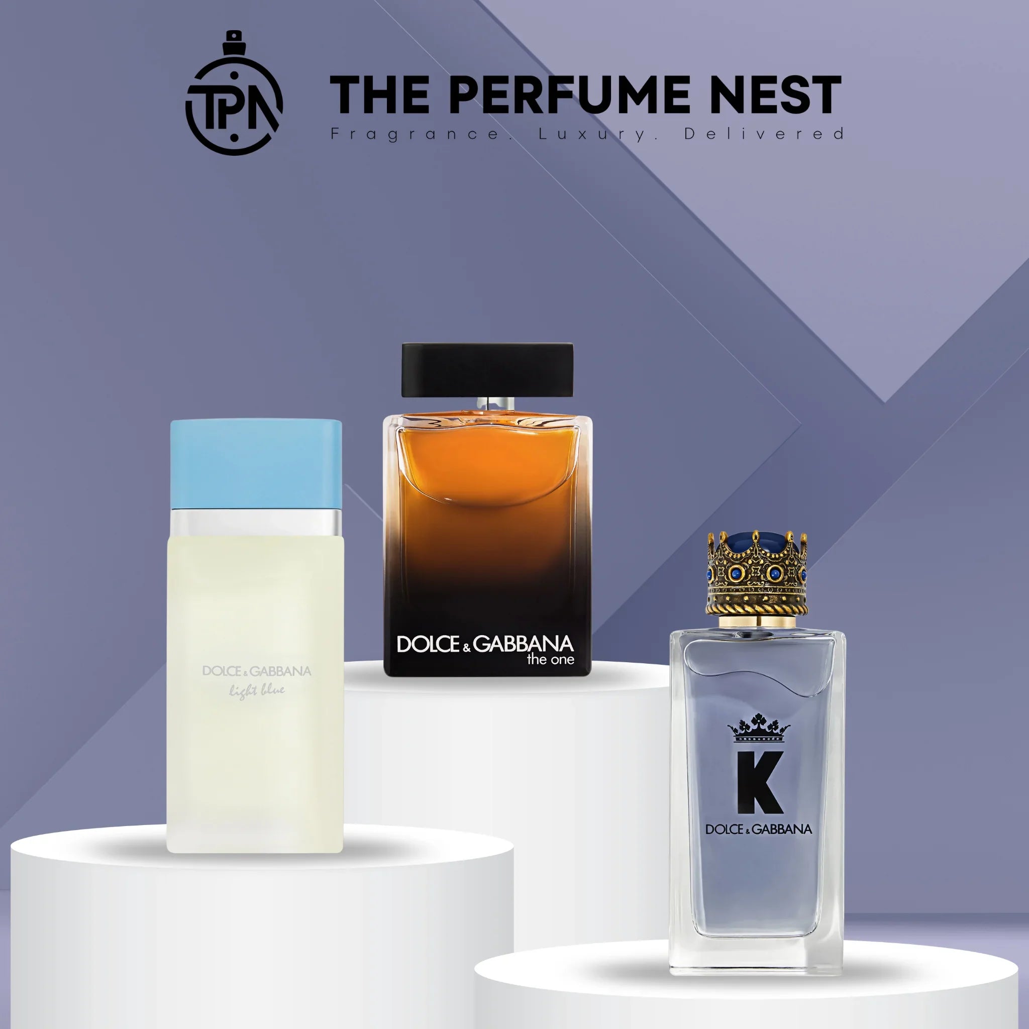 Dolce & Gabbana perfumes collection – luxury fragrance lineup for men and women including Light Blue, The One, and more in full-size bottles