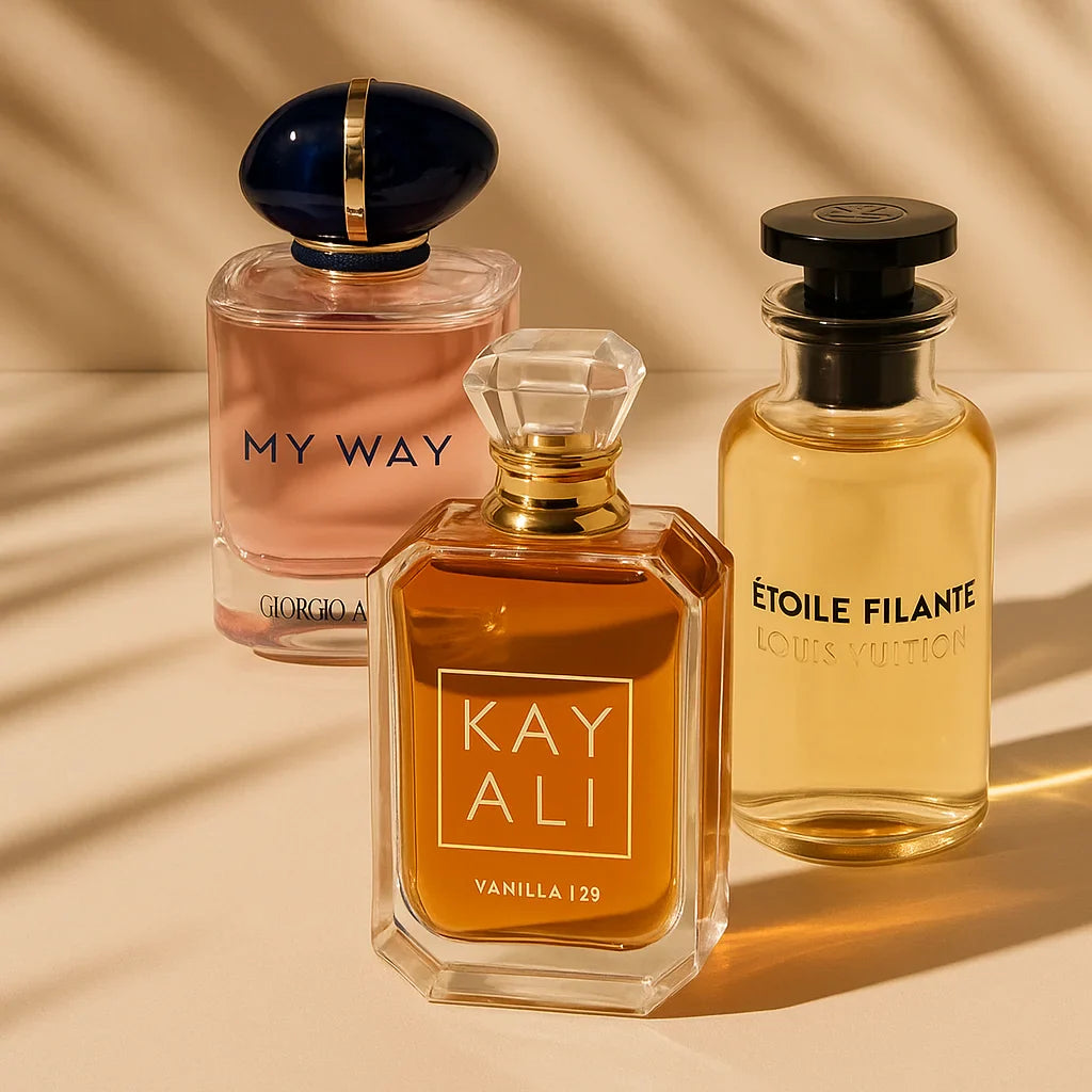 kayali vanilla 28, Armani my way and lv perfume collection 