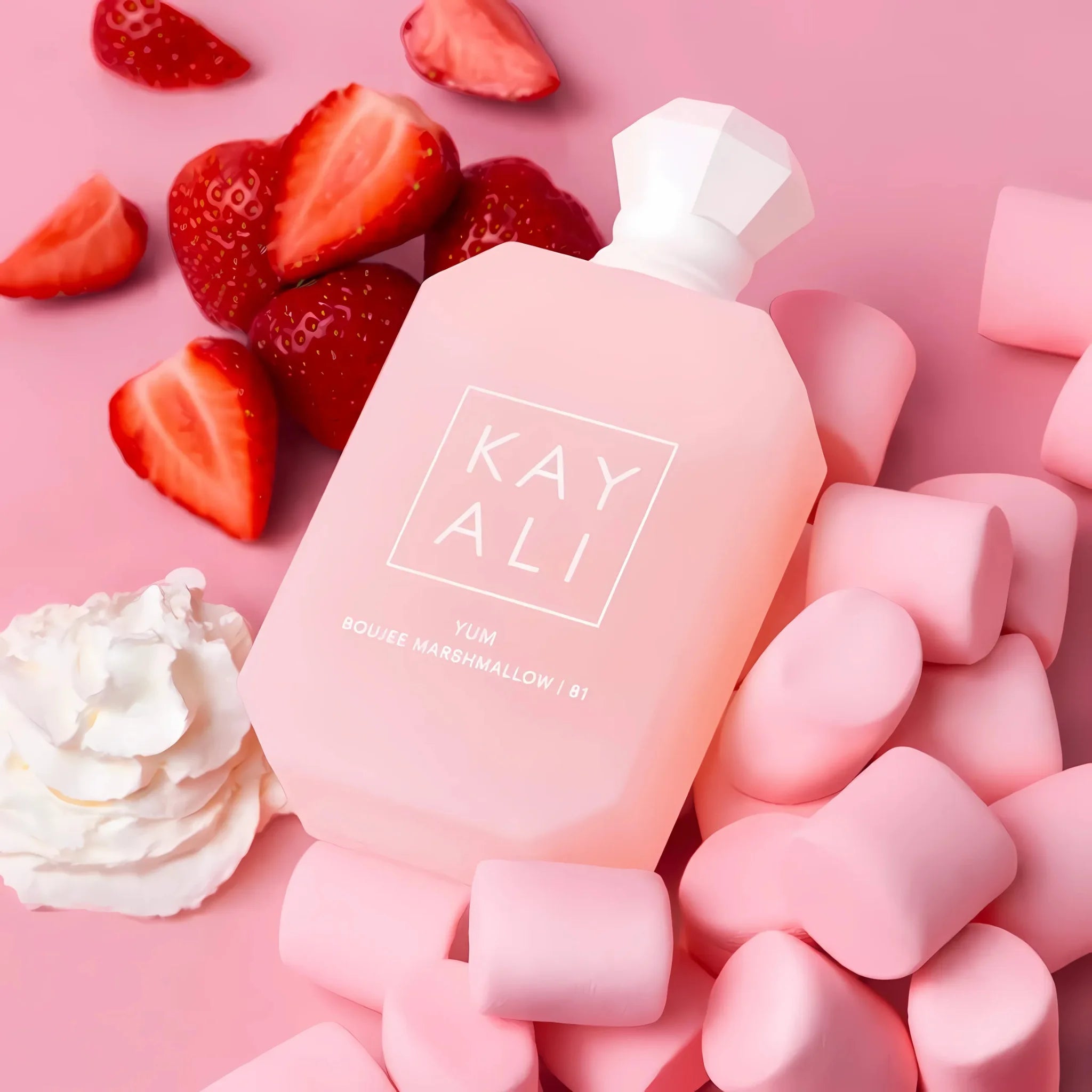 Close-up of original Kayali Yum Boujee Marshmallow 81 EDP bottle design and packaging – authentic fragrance in Pakistan