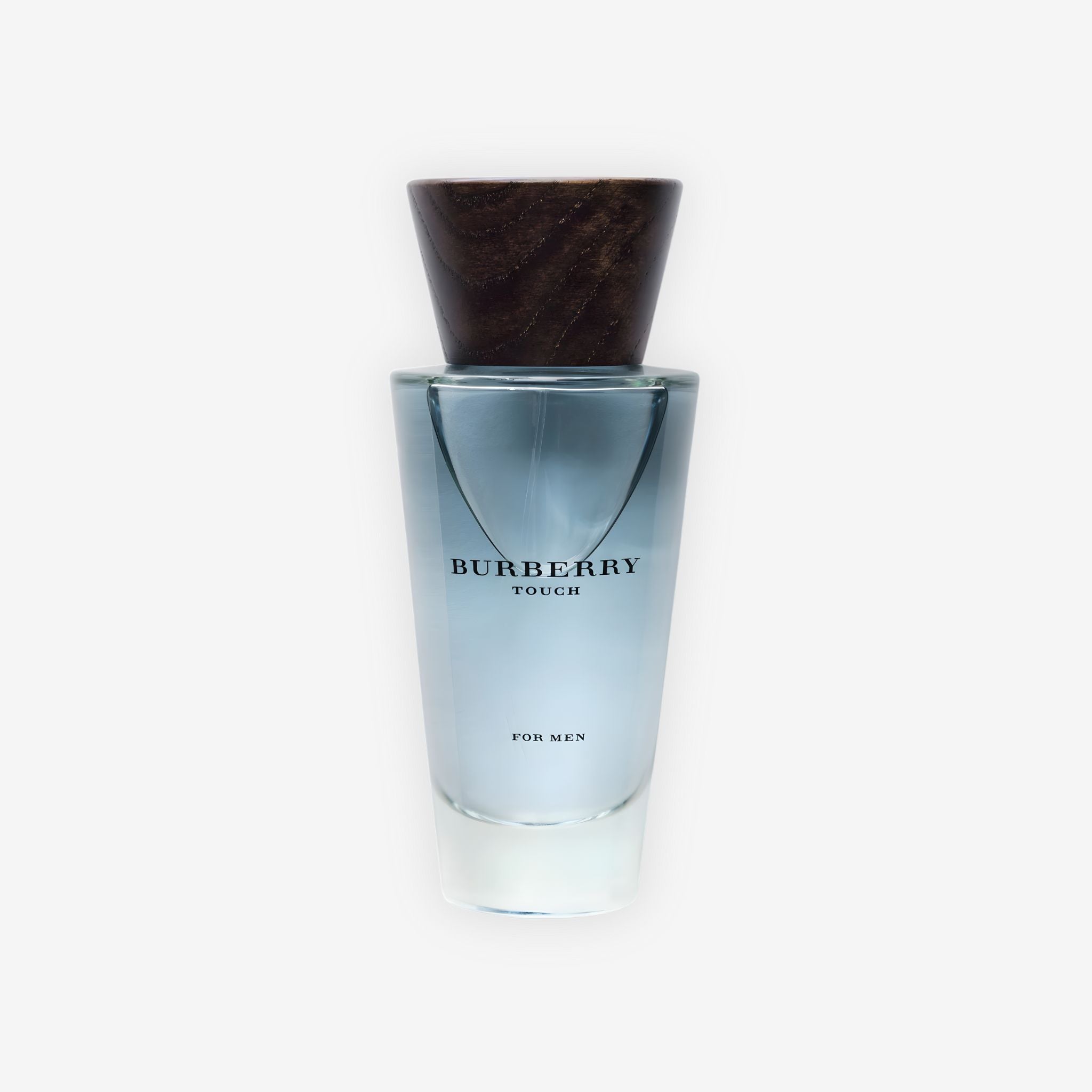 Front view of Burberry Touch EDT 100ml for Men perfume bottle with elegant transparent glass and subtle beige tone.