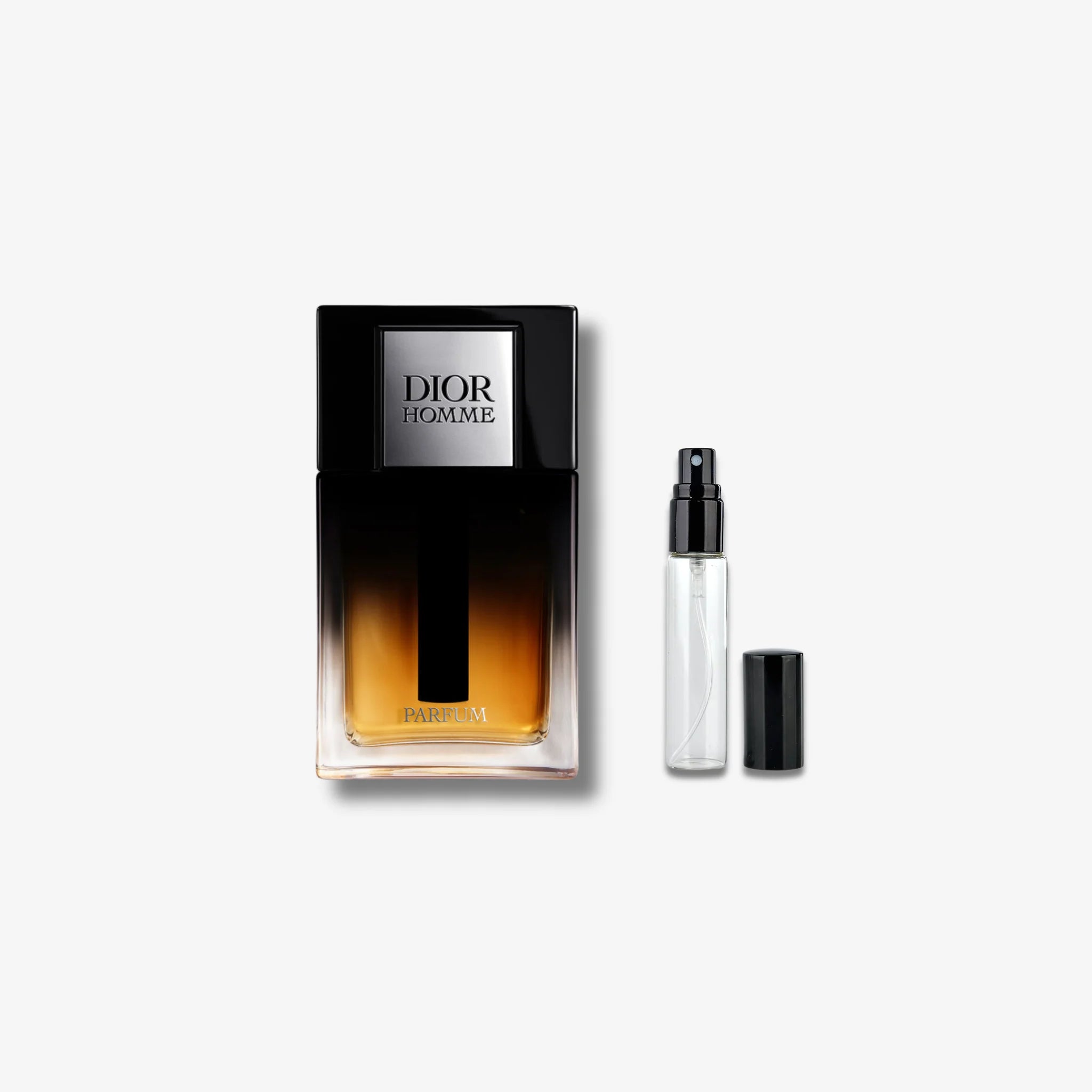 Dior Homme Parfum decant bottles in 5ml, 10ml, and 15ml – intense men’s fragrance in stylish, travel-size spray vials