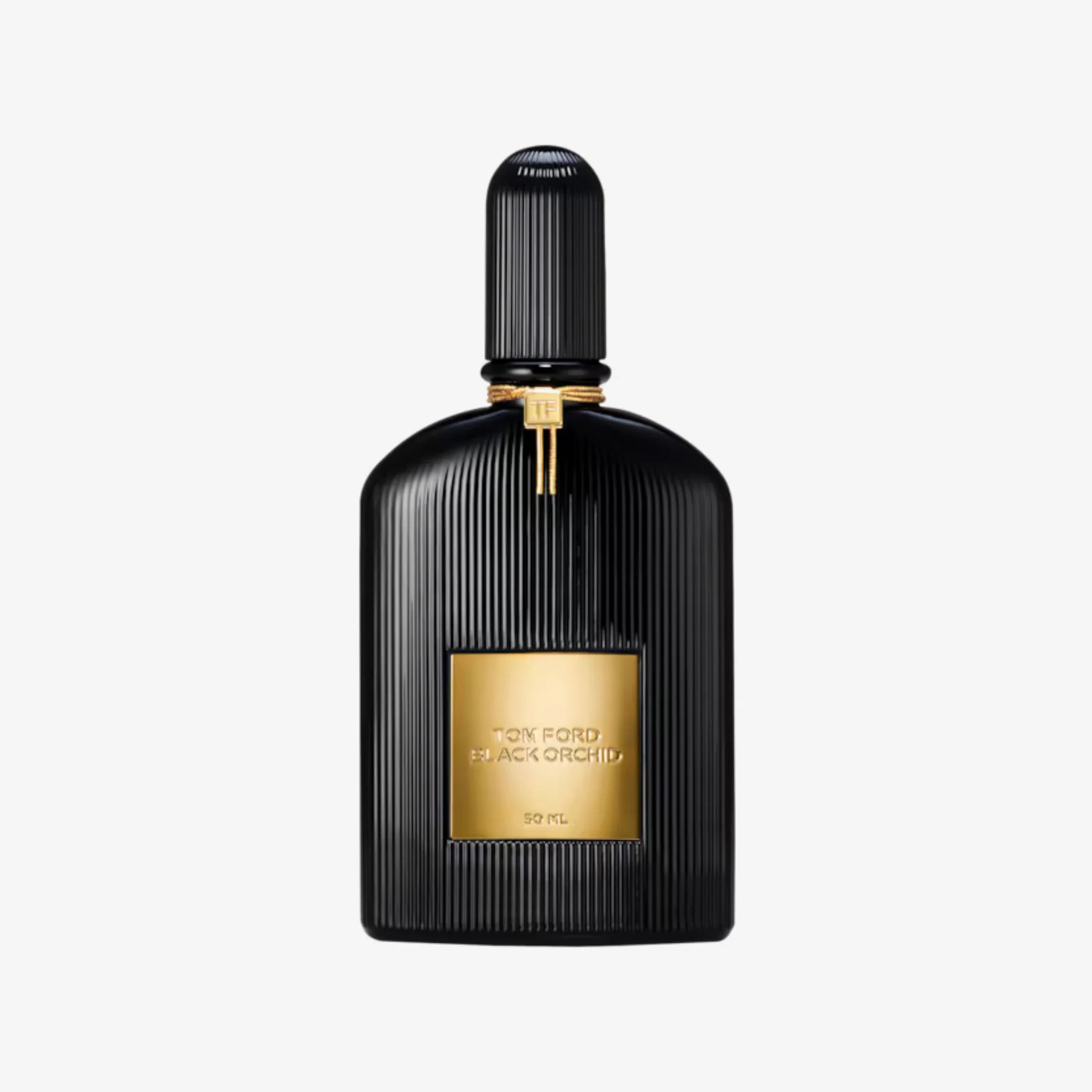 Tom Ford Black Orchid Black and gold perfume bottle on a white background