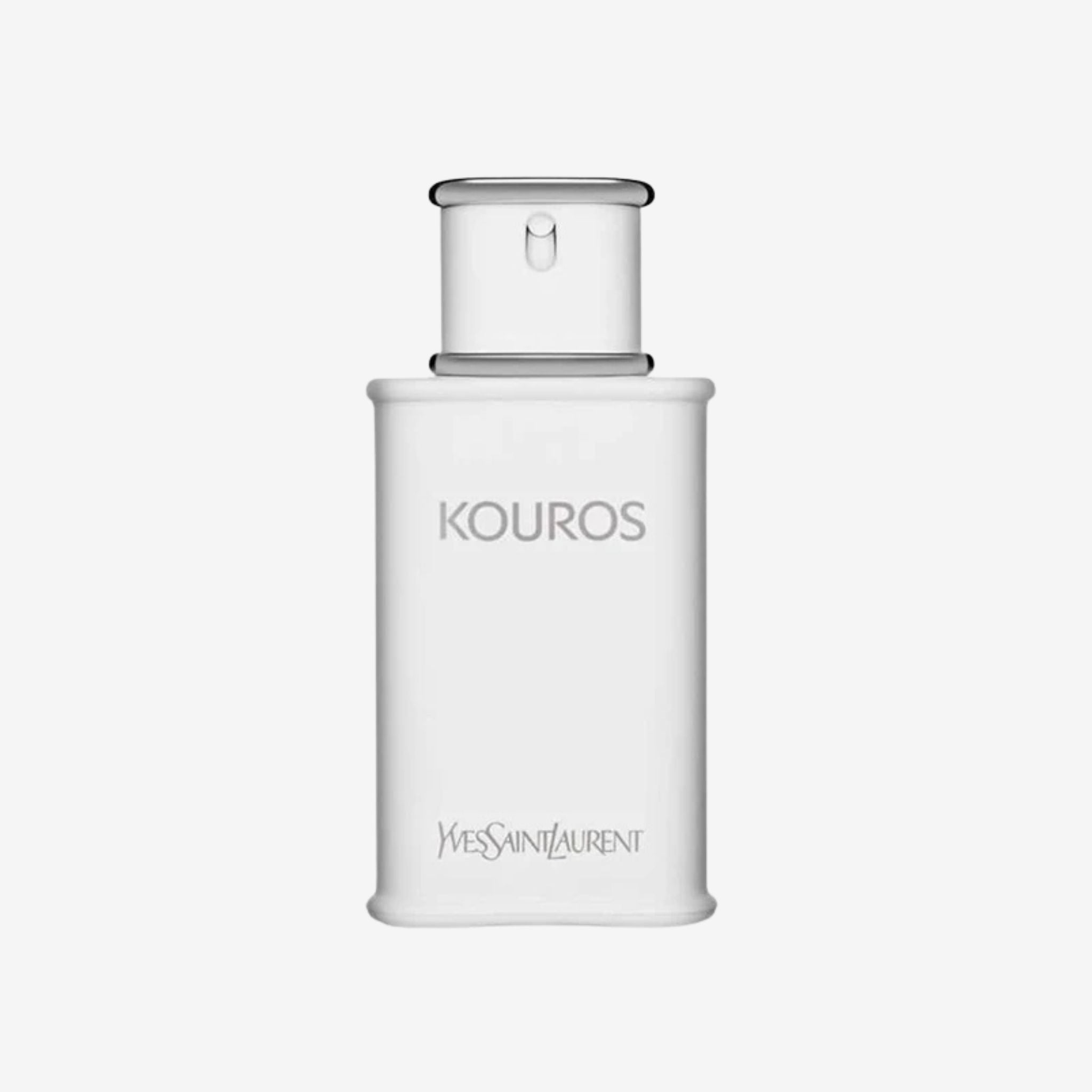 Close-up of YSL Kouros EDT 100ml bottle showing its iconic sculpted male torso design and sleek glass with gold-toned accents.